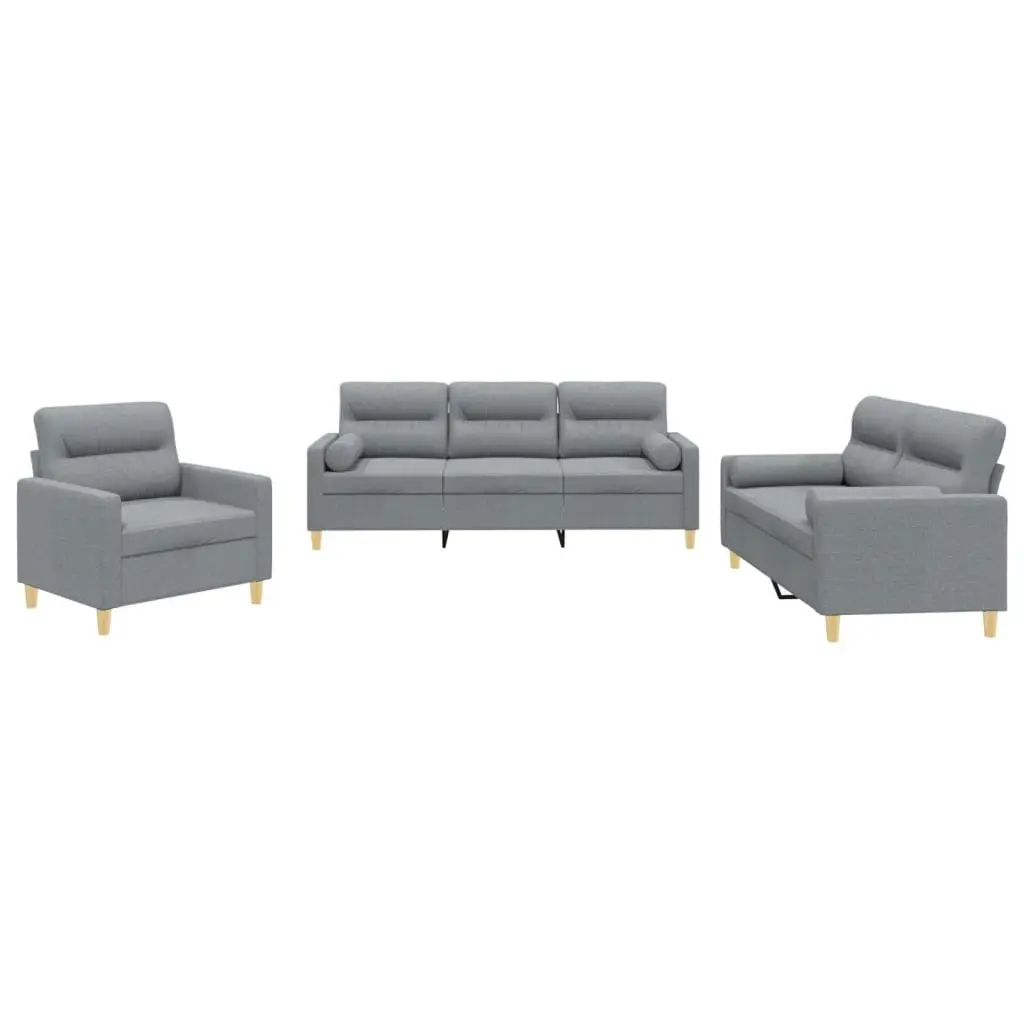 3 Piece Sofa Set with Pillows Light Grey Fabric 3201552