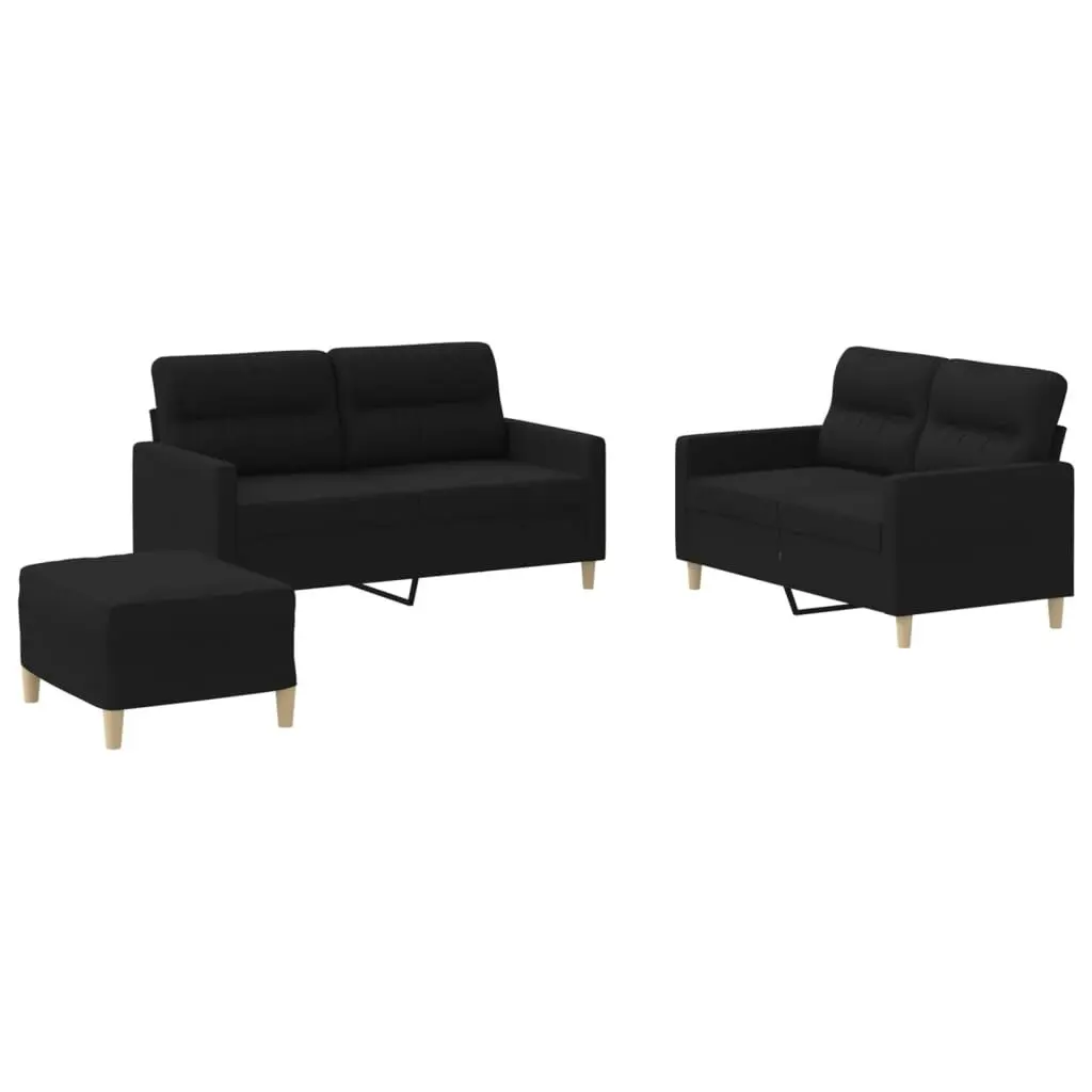 3 Piece Sofa Set with Cushions Black Fabric 3201580