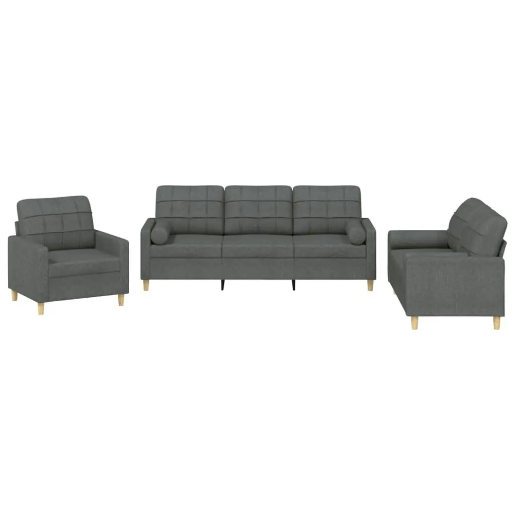 3 Piece Sofa Set with Pillows Dark Grey Fabric 3201259