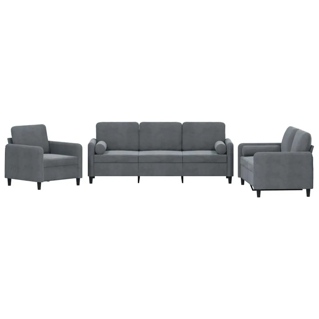 3 Piece Sofa Set with Pillows Dark Grey Velvet 3201955