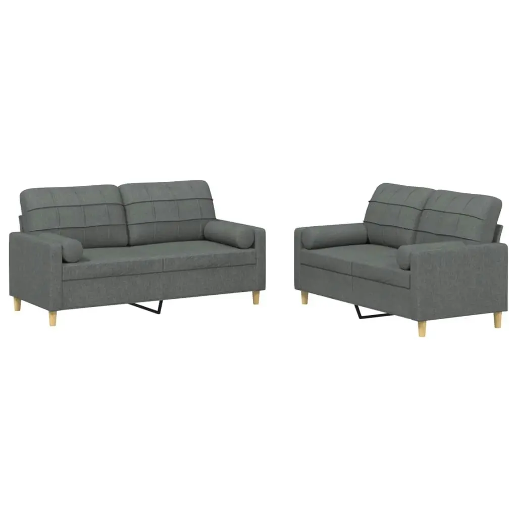 2 Piece Sofa Set with Pillows Dark Grey Fabric 3201291