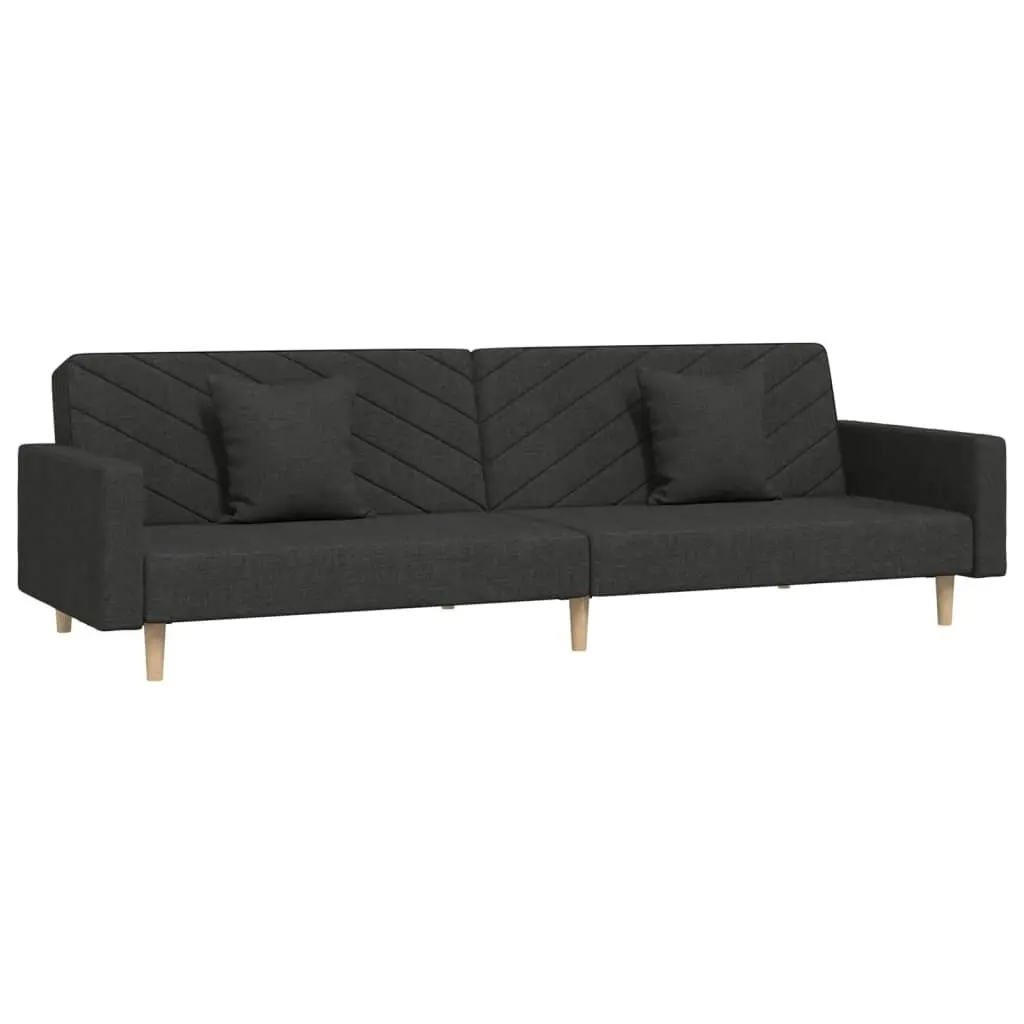 2-Seater Sofa Bed with Two Pillows Black Fabric 375901