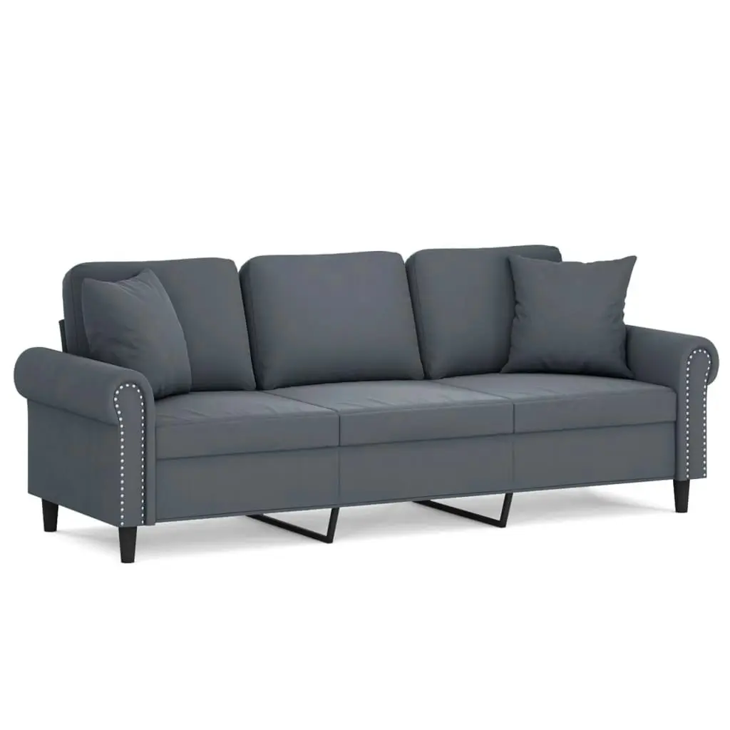 3-Seater Sofa with Throw Pillows Dark Grey 180 cm Velvet 3200956