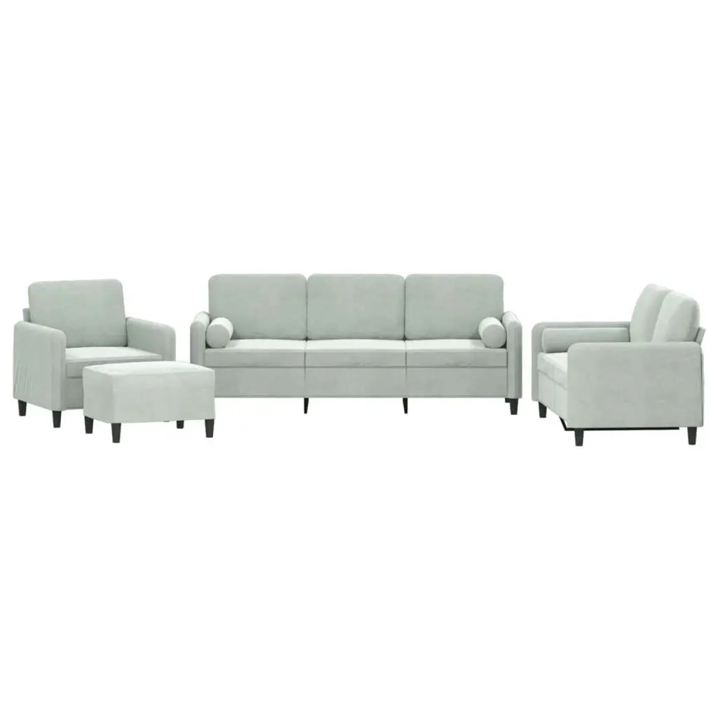 4 Piece Sofa Set with Pillows Light Grey Velvet 3201964