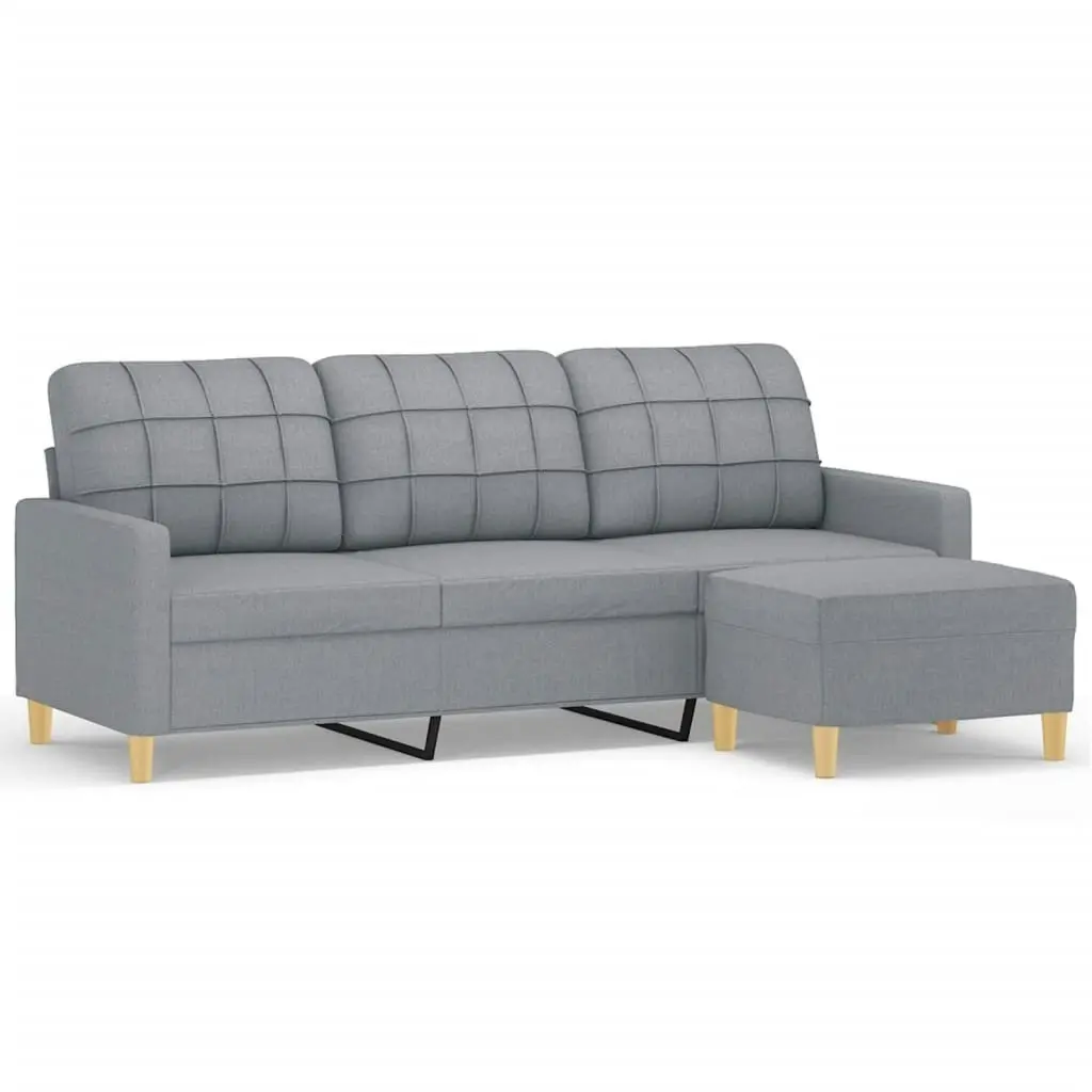 3-Seater Sofa with Footstool Light Grey 180 cm Fabric 3201001