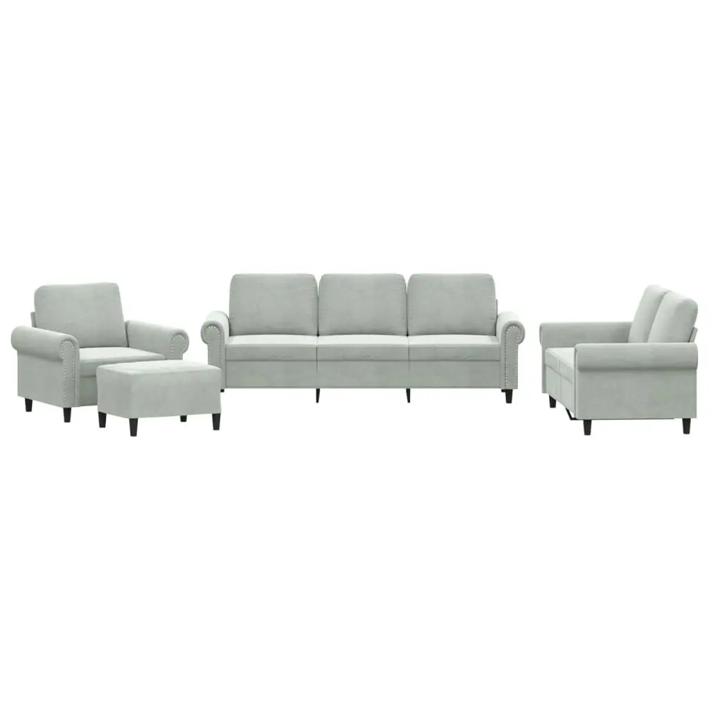 4 Piece Sofa Set with Cushions Light Grey Velvet 3202180