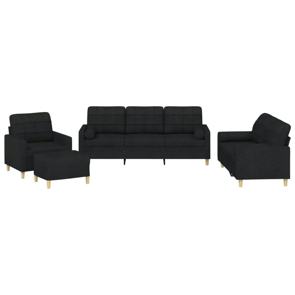 4 Piece Sofa Set with Pillows Black Fabric 3201270