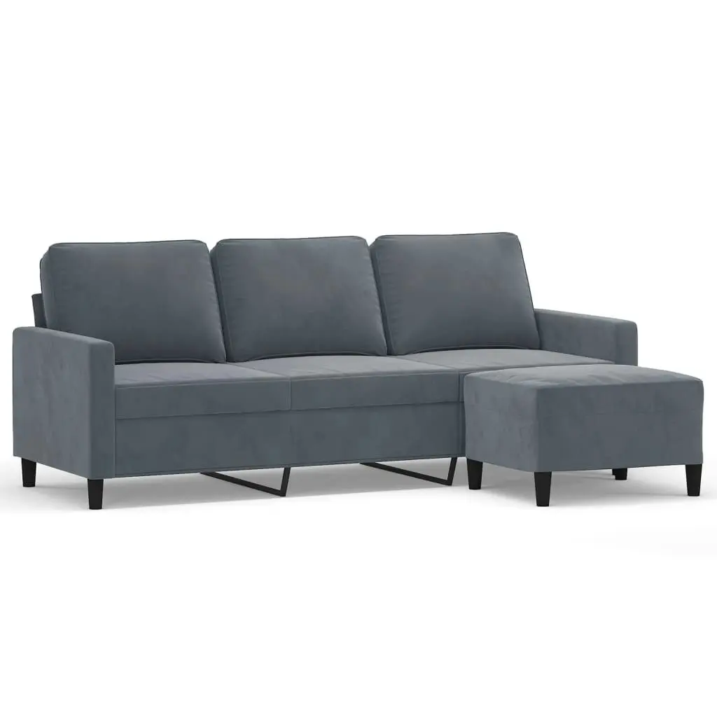 3-Seater Sofa with Footstool Dark Grey 180 cm Velvet 3201056