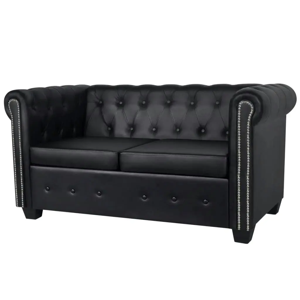 Chesterfield 2-Seater Artificial Leather Black 242369