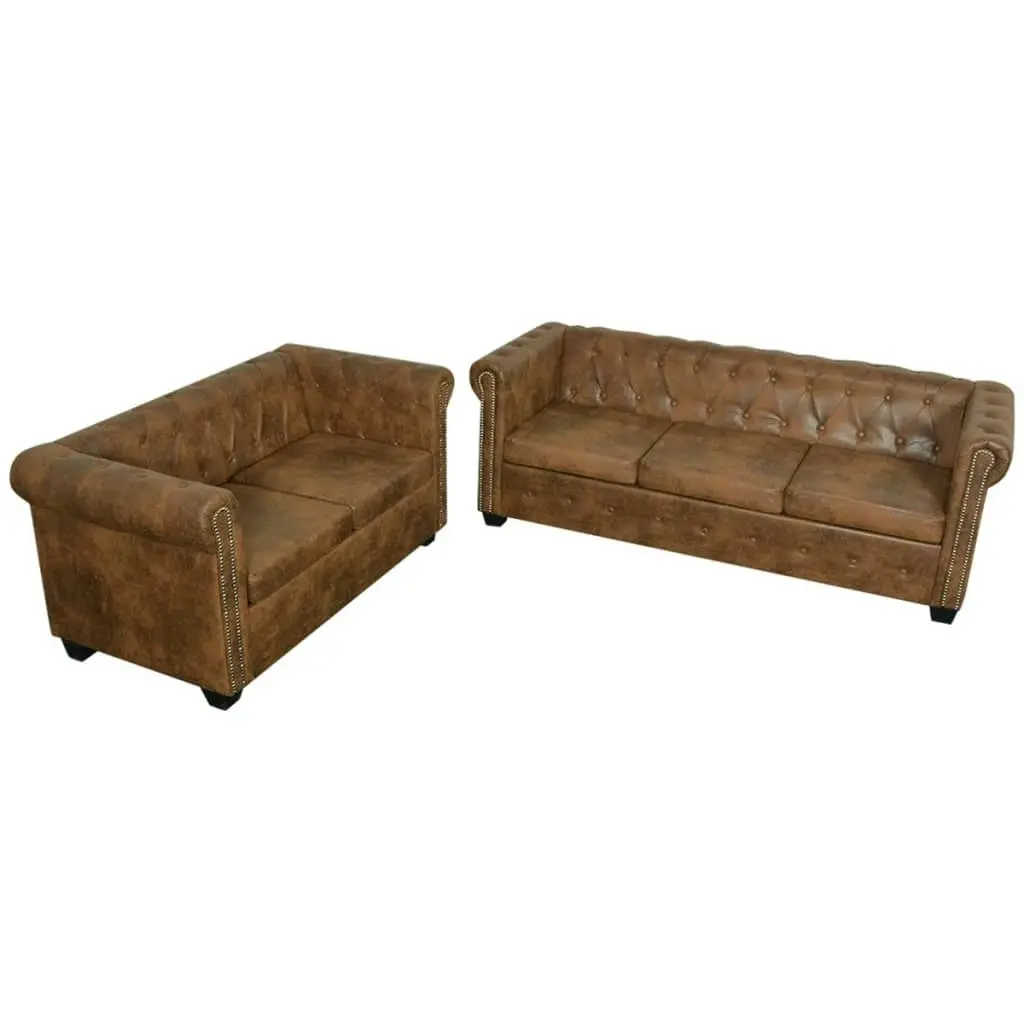 Chesterfield 2-Seater and 3-Seater Sofa Set Brown 274322