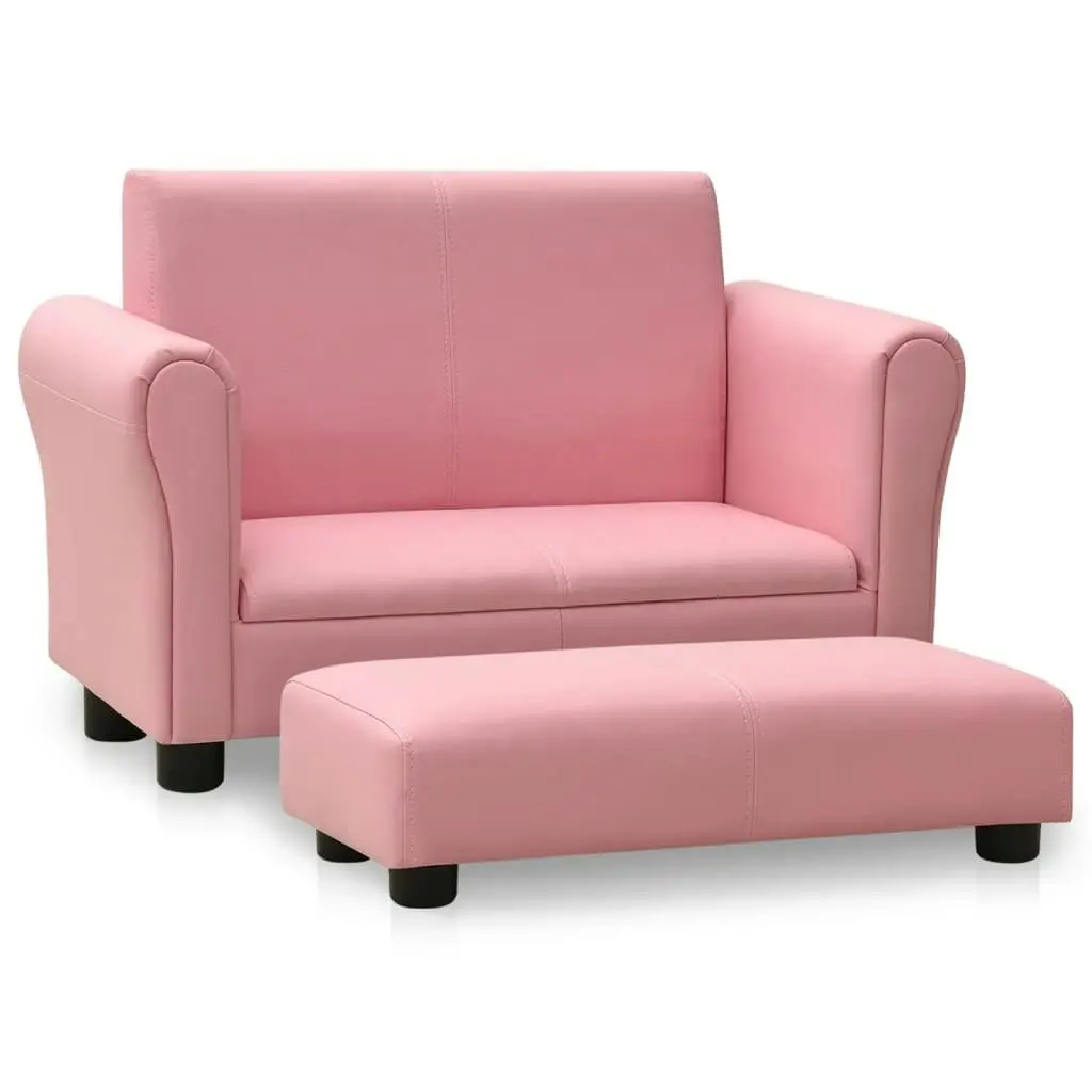 Children Sofa with Stool Pink Faux Leather 325513