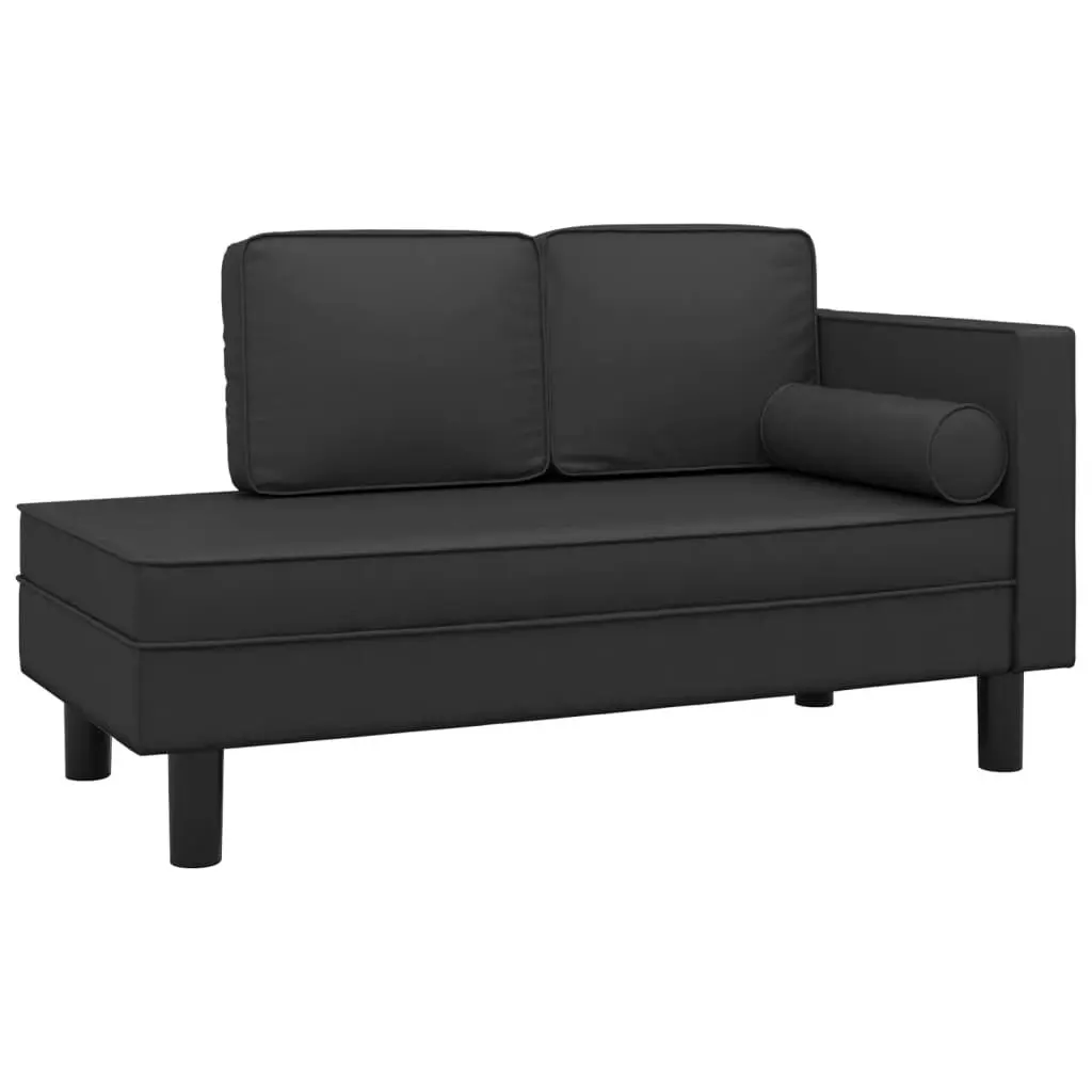 Chaise Lounge with Cushions and Bolster Black Faux Leather 340695