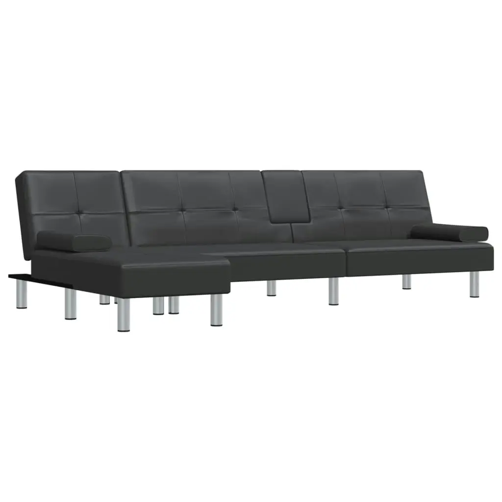 L-shaped Sofa Bed Black 255x140x70 cm Faux Leather 3157265