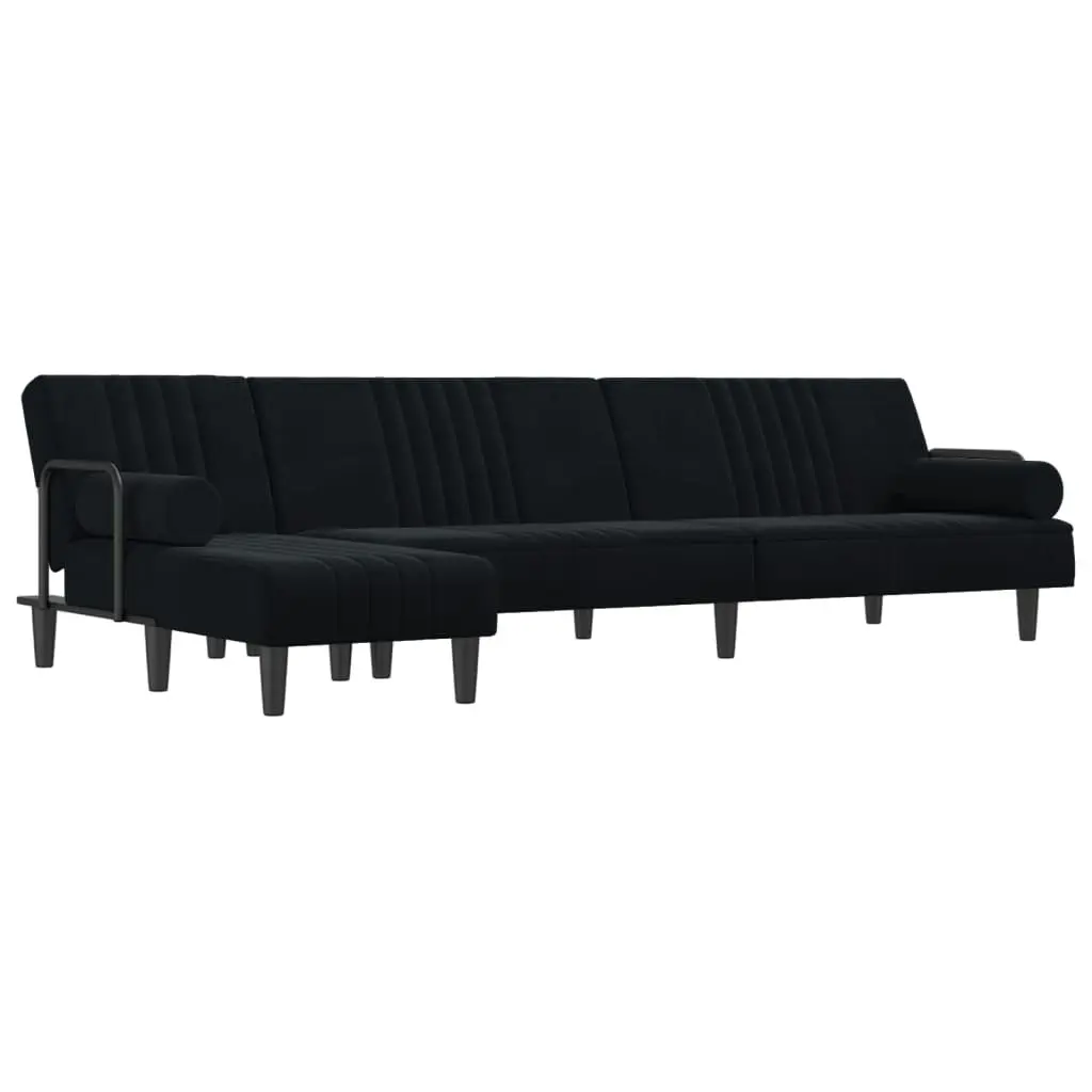 L-shaped Sofa Bed Black 260x140x70 cm Velvet 3157245