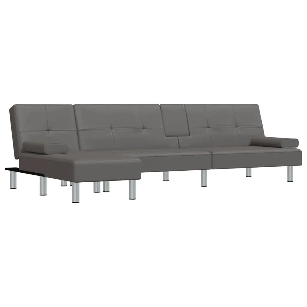 L-shaped Sofa Bed Grey 255x140x70 cm Faux Leather 3157267