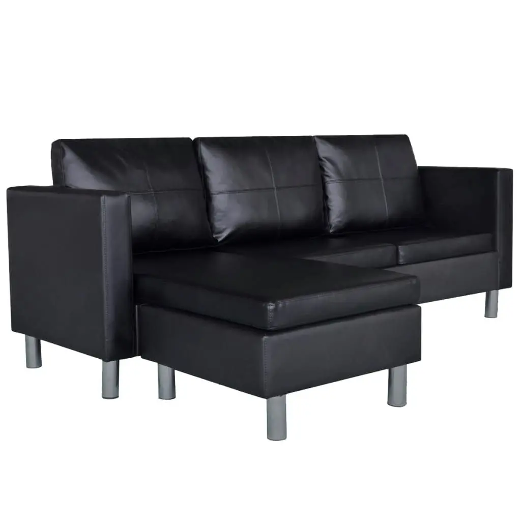 Sectional Sofa 3-Seater Artificial Leather Black 241979