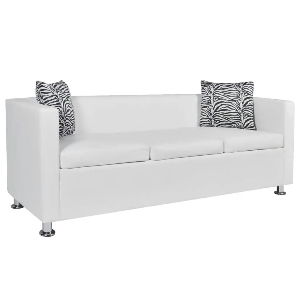 Sofa 3-Seater Artificial Leather White 242211