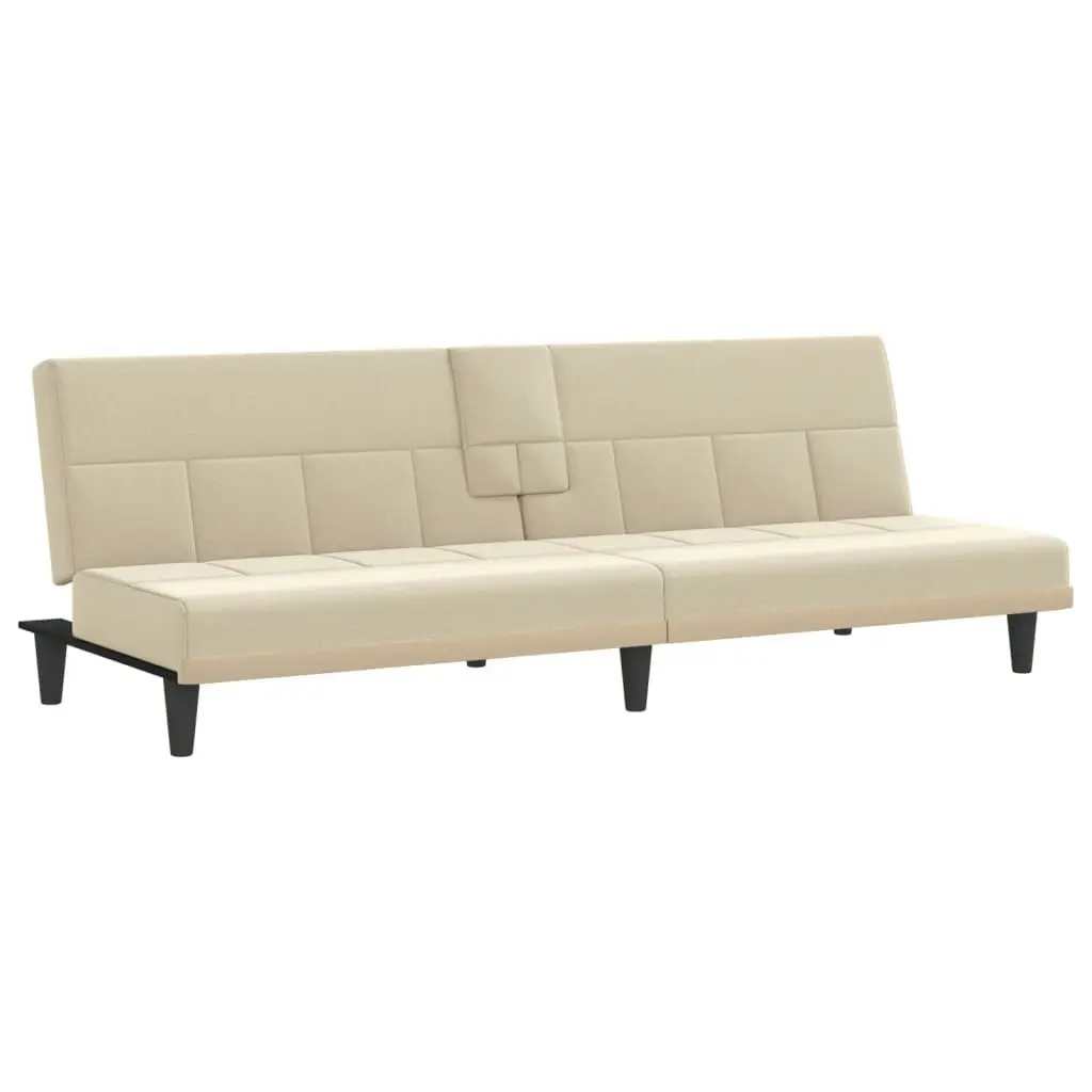 Sofa Bed with Cup Holders Cream Fabric 351866