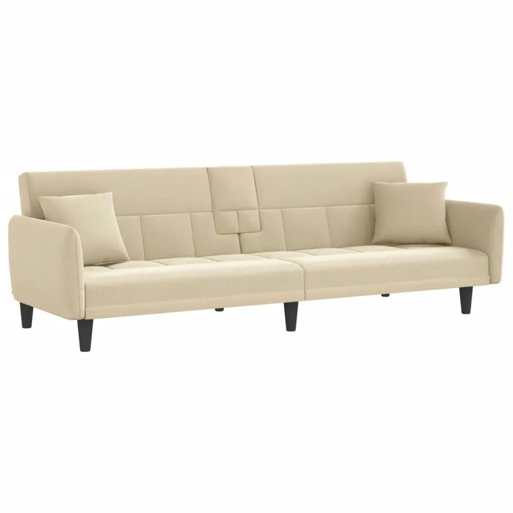 Sofa Bed with Cup Holders Cream Fabric 351872