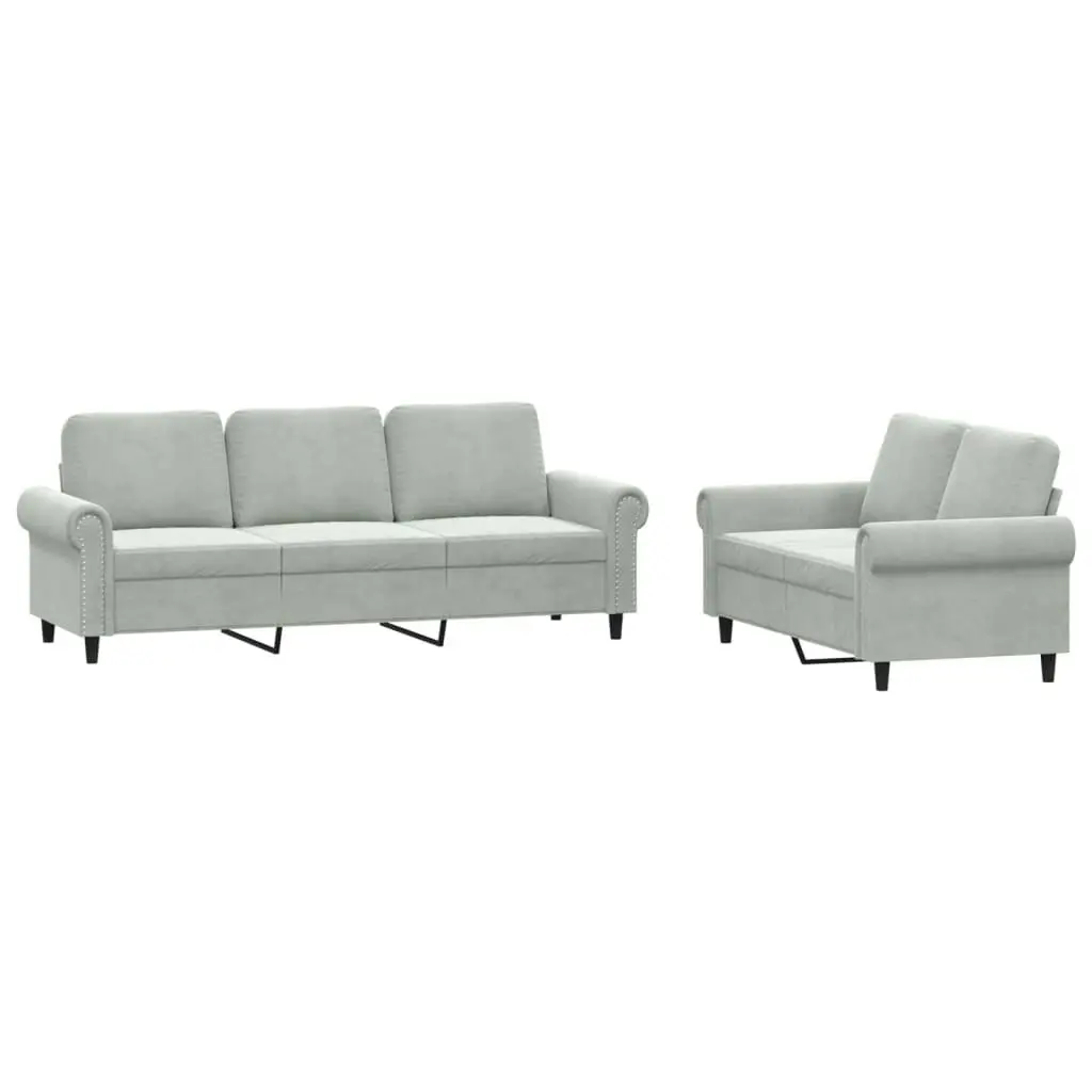 2 Piece Sofa Set with Cushions Light Grey Velvet 3202250