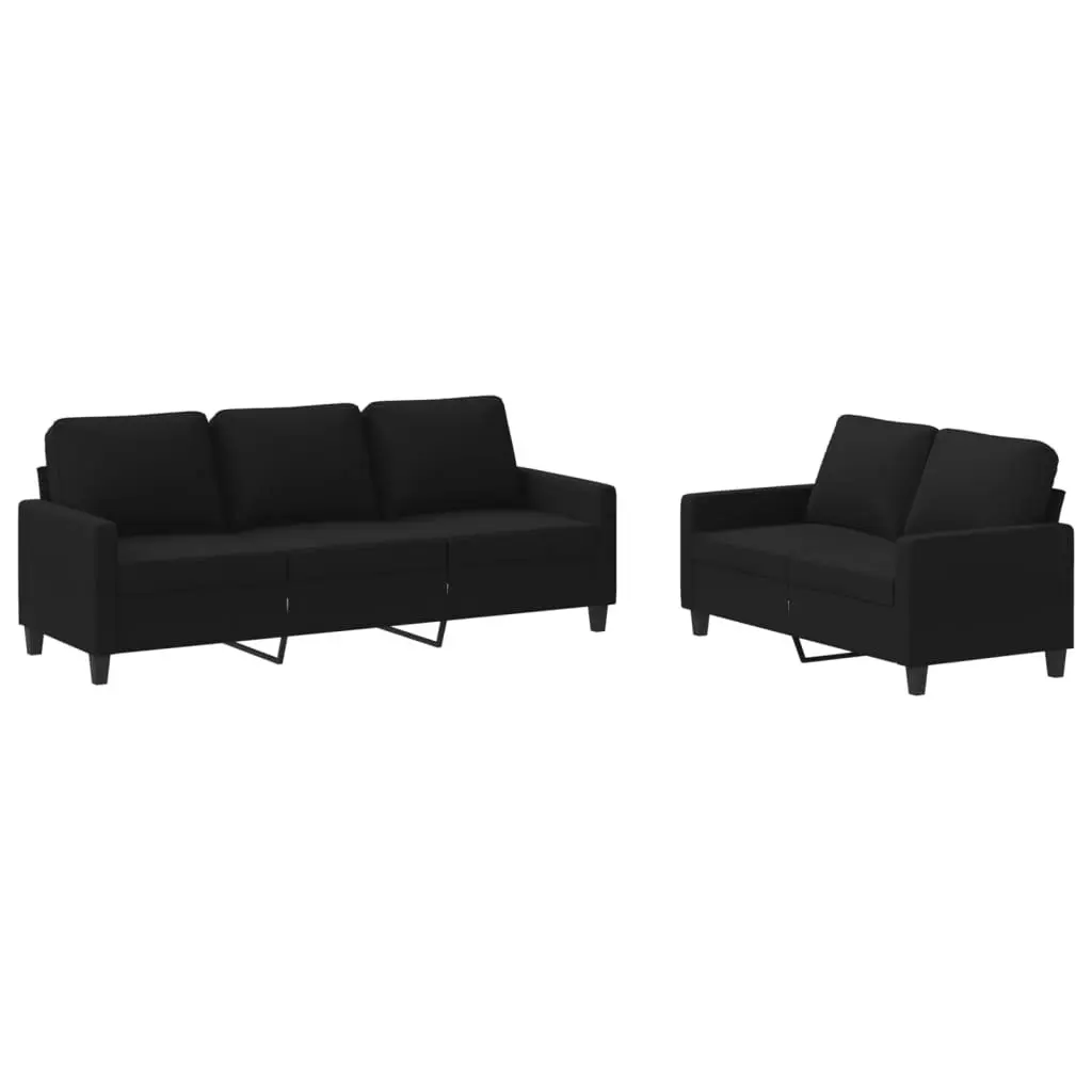 2 Piece Sofa Set with Cushions Black Fabric 3201464