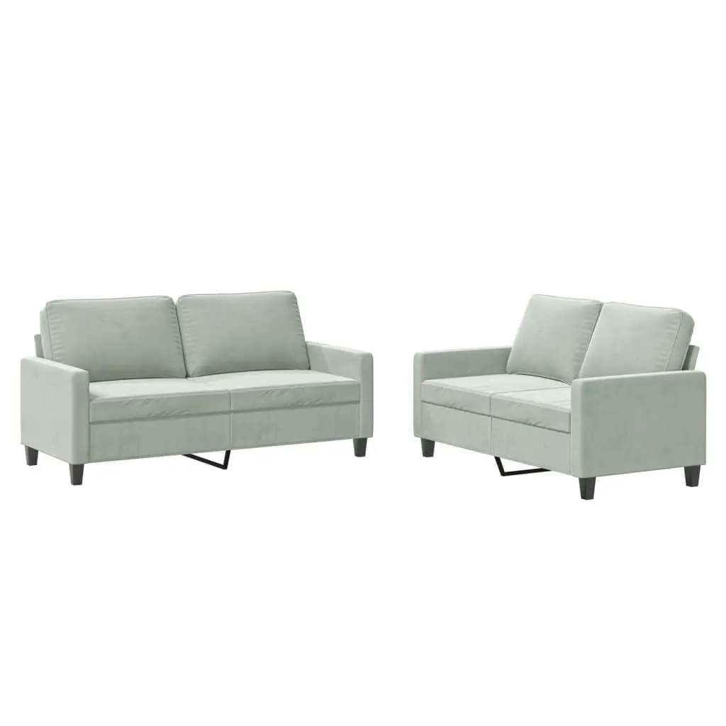 2 Piece Sofa Set with Cushions Light Grey Velvet 3201496