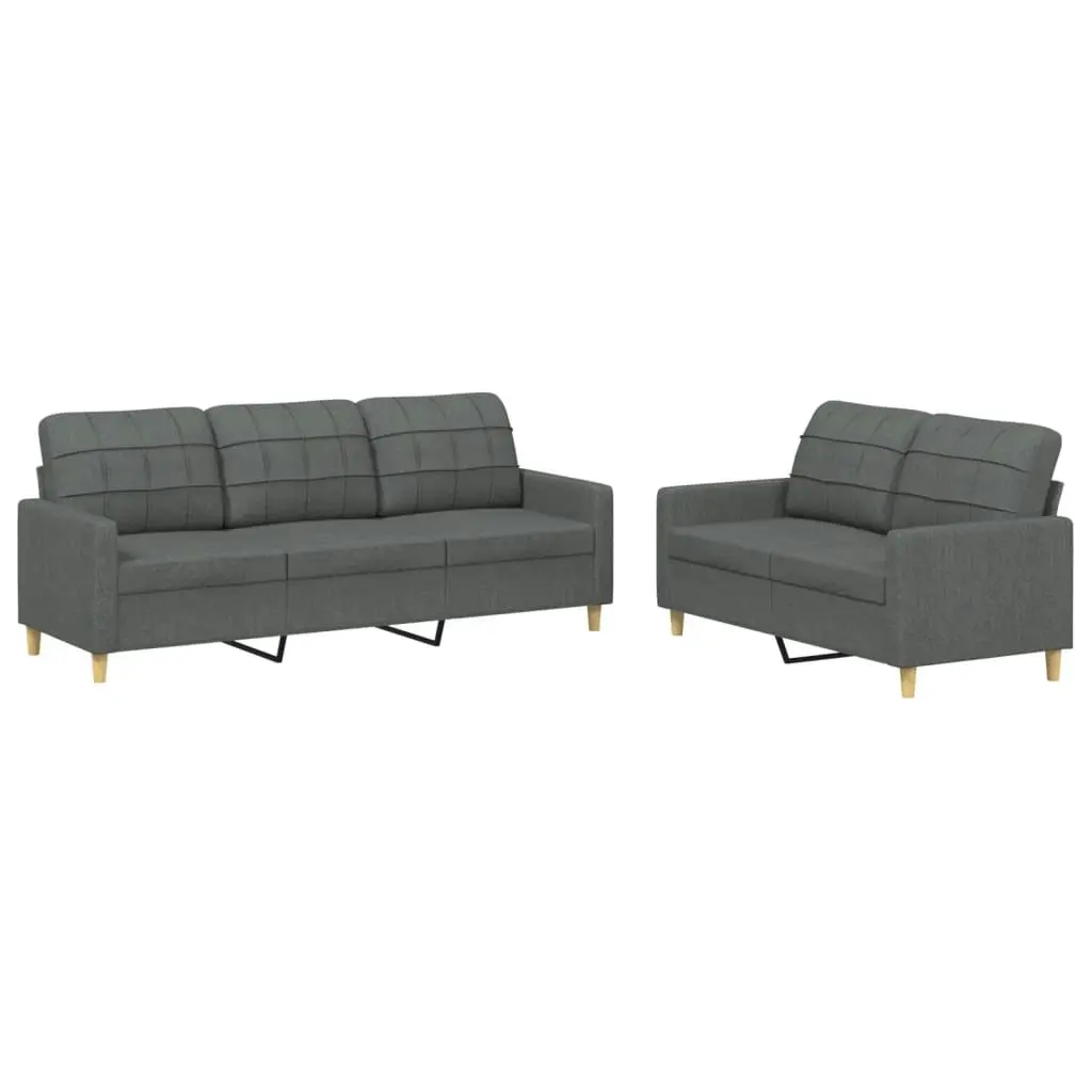 2 Piece Sofa Set with Cushions Dark Grey Fabric 3201307