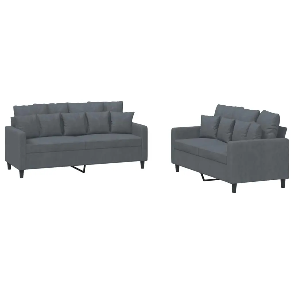 2 Piece Sofa Set with Cushions Dark Grey Velvet 3201701