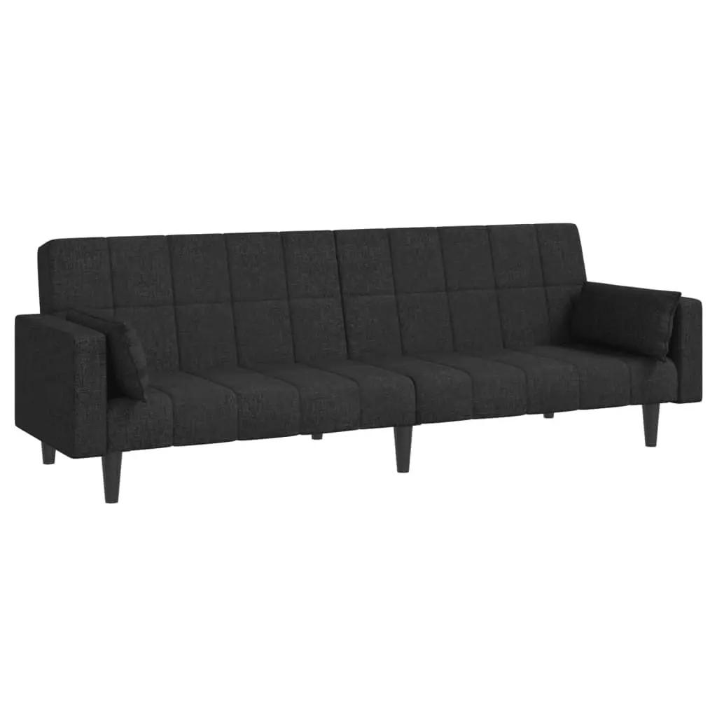 2-Seater Sofa Bed with Two Pillows Black Fabric 375835