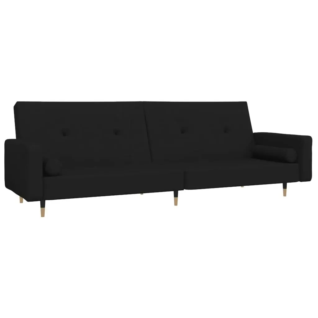 2-Seater Sofa Bed with Two Pillows Black Velvet 375752