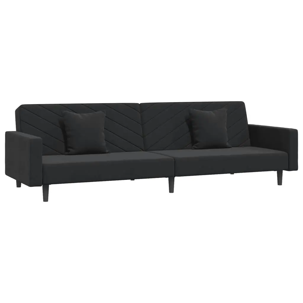 2-Seater Sofa Bed with Two Pillows Black Velvet 375923