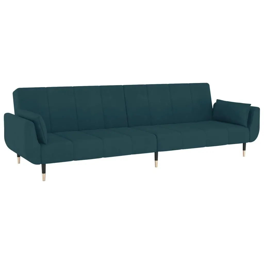 2-Seater Sofa Bed with Two Pillows Blue Velvet 337581