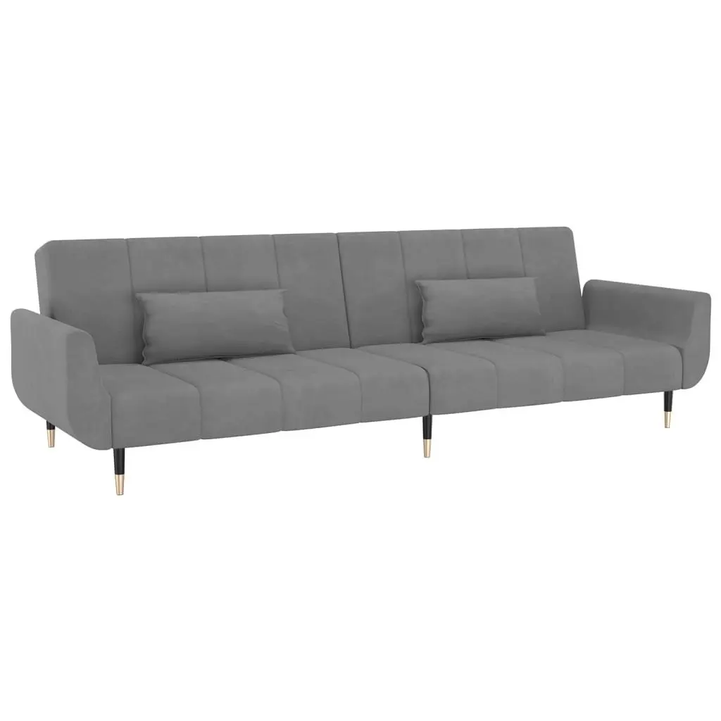 2-Seater Sofa Bed with Two Pillows Light Grey Velvet 337582