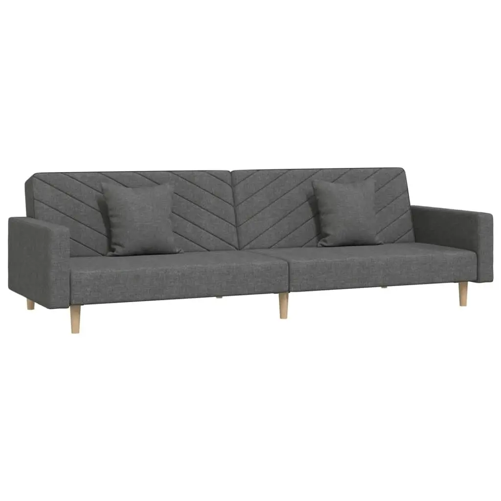 2-Seater Sofa Bed with Two Pillows Dark Grey Fabric 375900