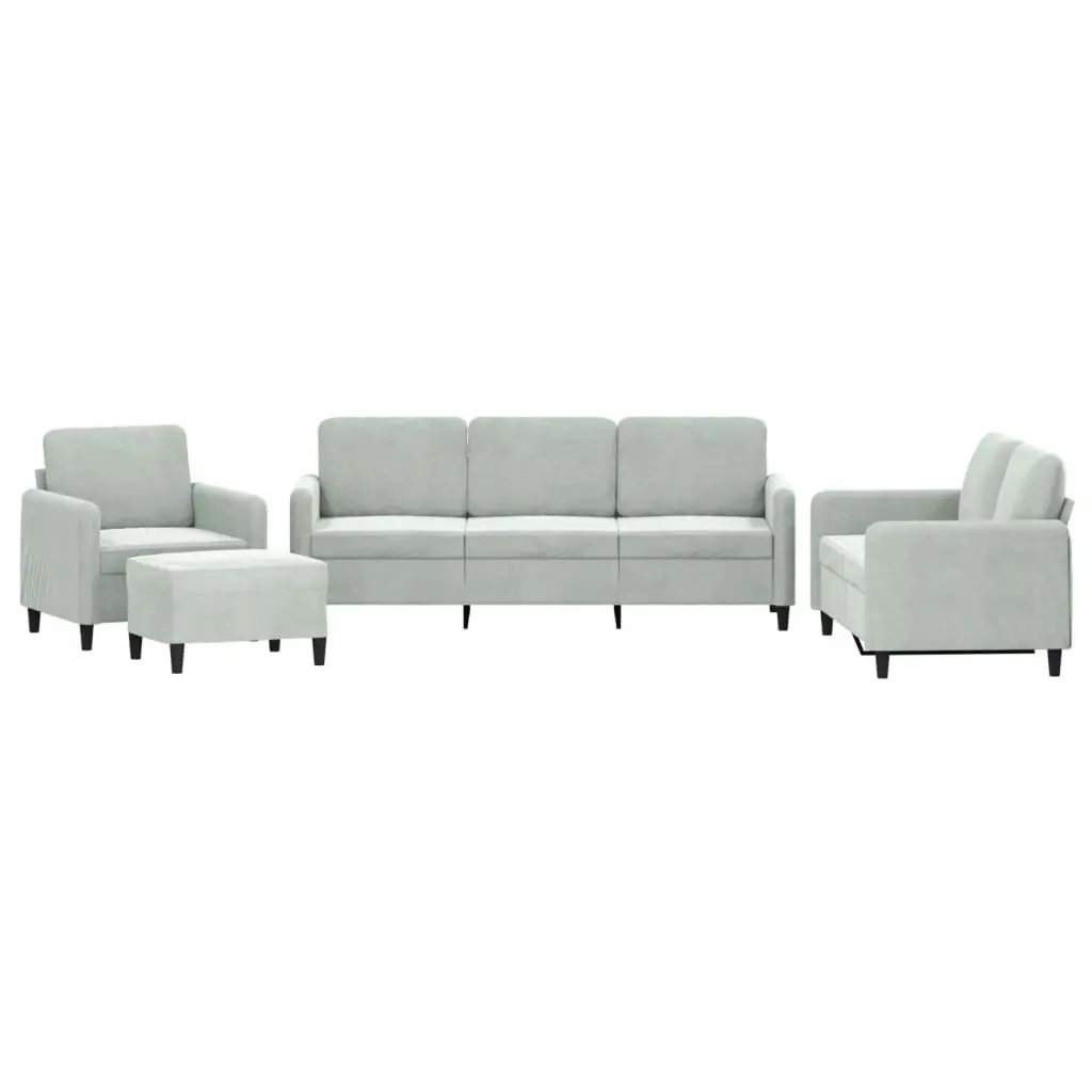 4 Piece Sofa Set Light Grey Velvet 3201944