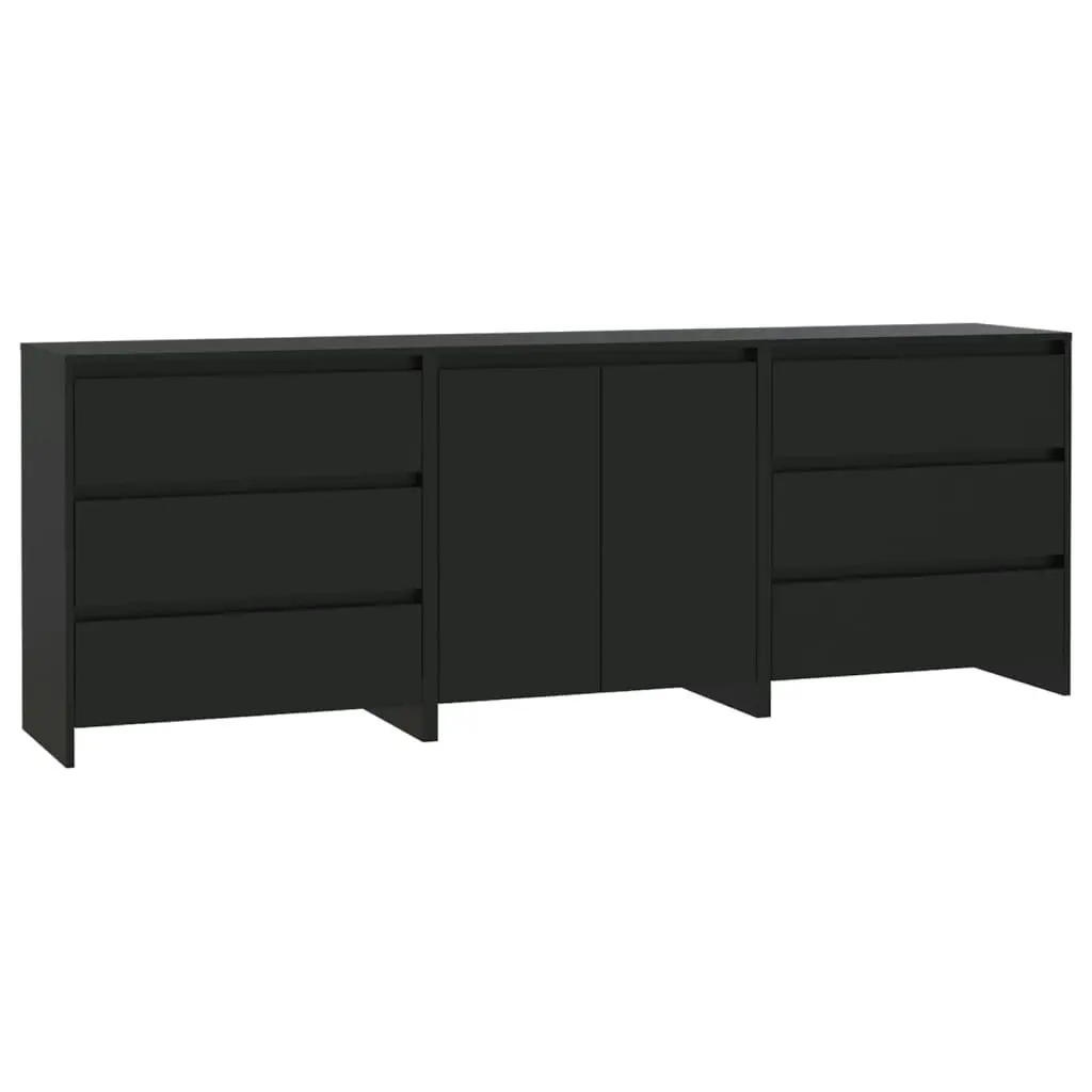 3 Piece Sideboard Black Engineered Wood 3098066