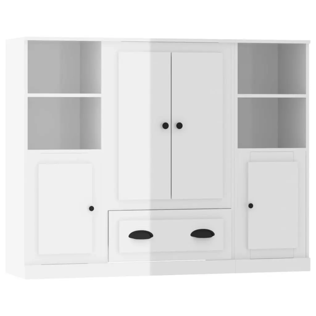 Highboards 3 pcs High Gloss White Engineered Wood 3185321