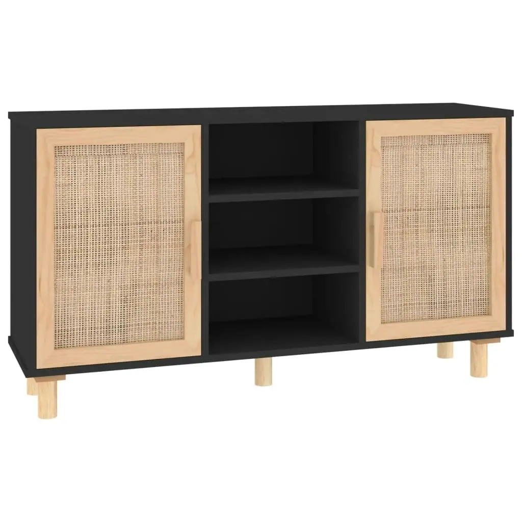 Sideboard Black 105x30x60 cm Solid Wood Pine and Natural Rattan 345640