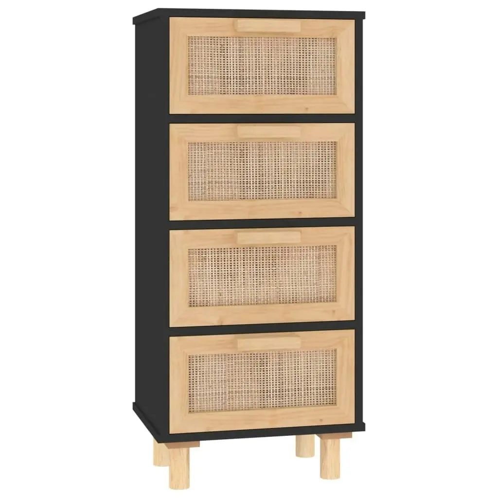 Sideboard Black 40x30x90 cm Solid Wood Pine and Natural Rattan 345643