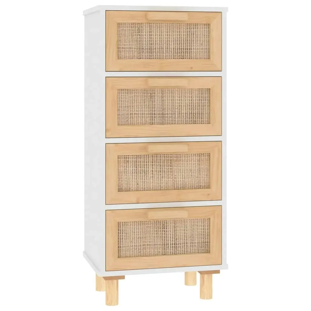 Sideboard White 40x30x90 cm Solid Wood Pine and Natural Rattan 345642