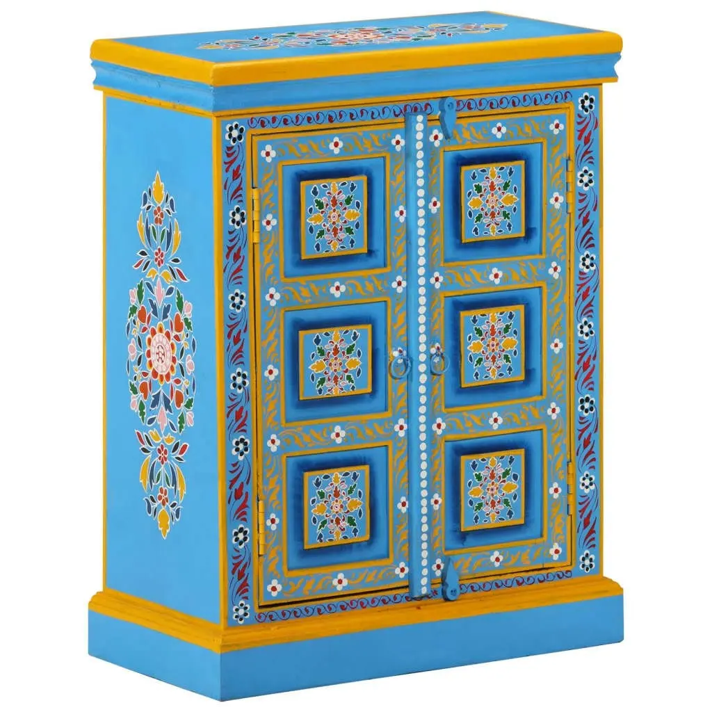 Sideboard Solid Mango Wood Turquoise Hand Painted 244838