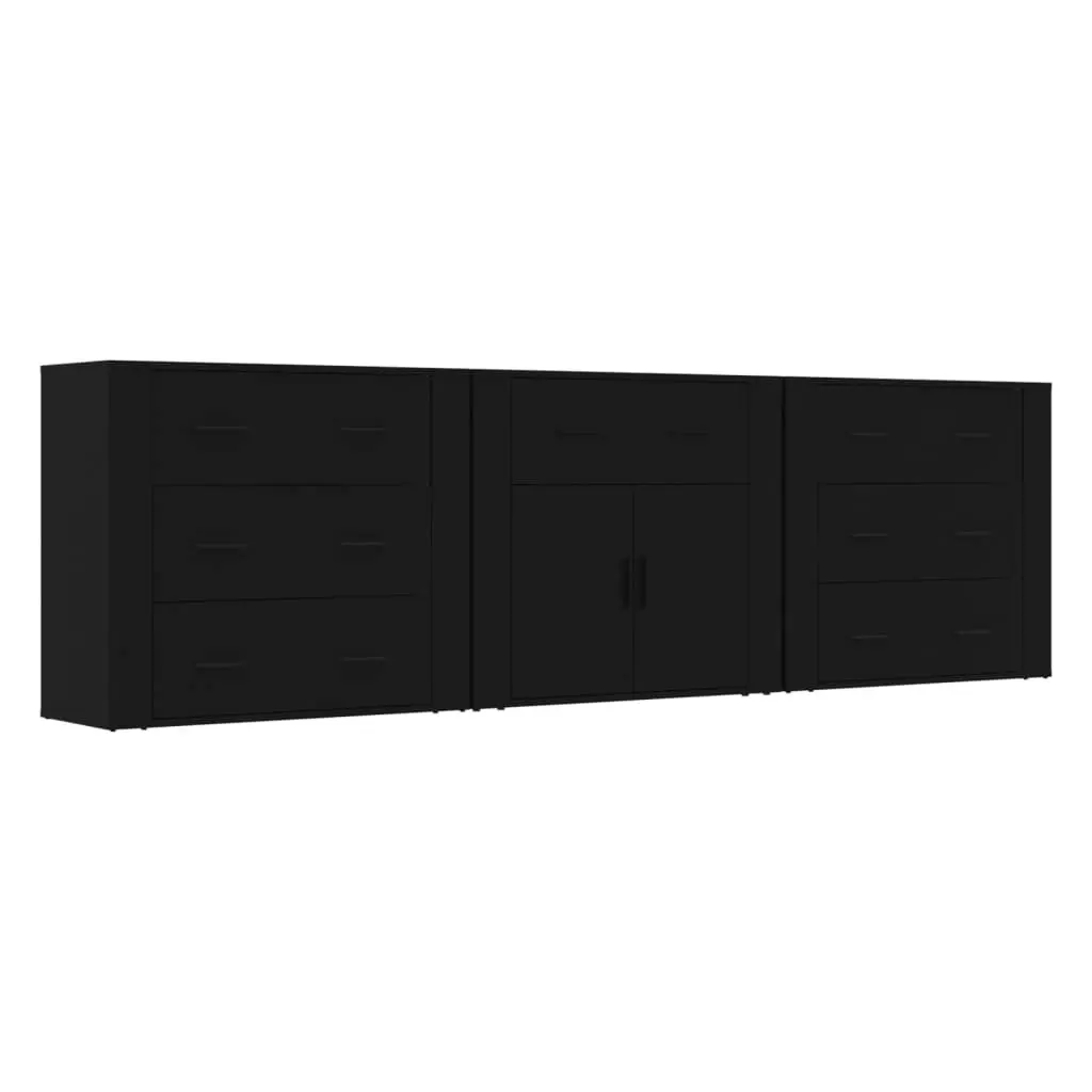 Sideboards 3 pcs Black Engineered Wood 3185424