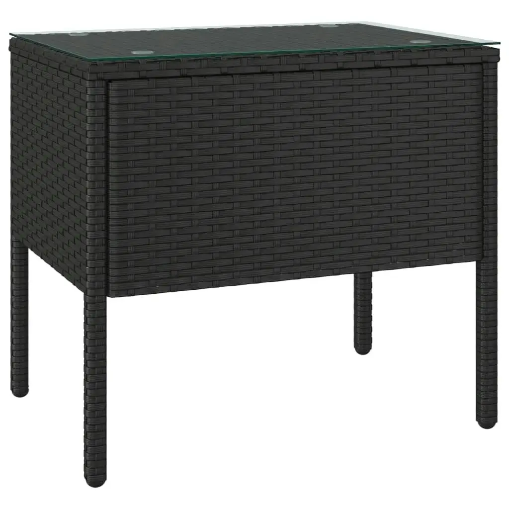 Side Table Black 53x37x48 cm Poly Rattan and Tempered Glass 319400