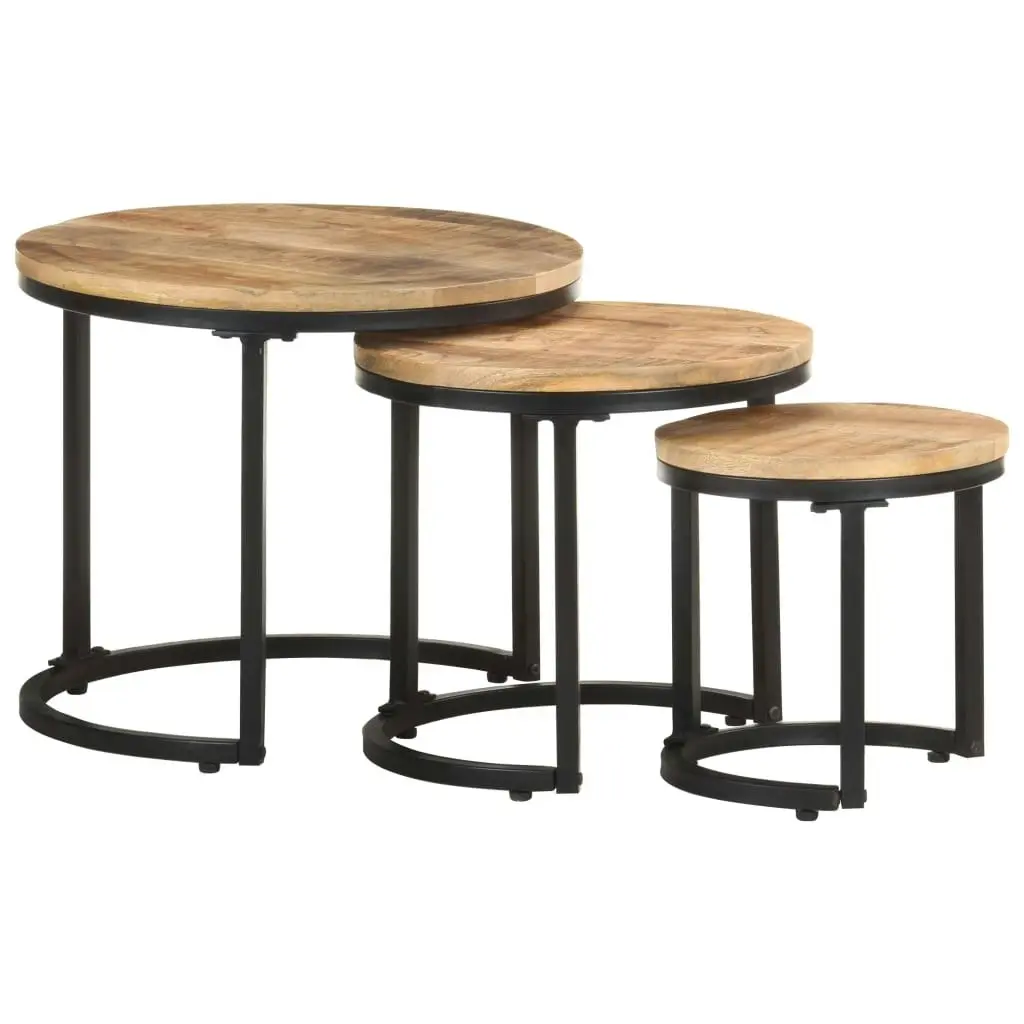 Side Tables 3 pcs Rough Mango Wood 320686