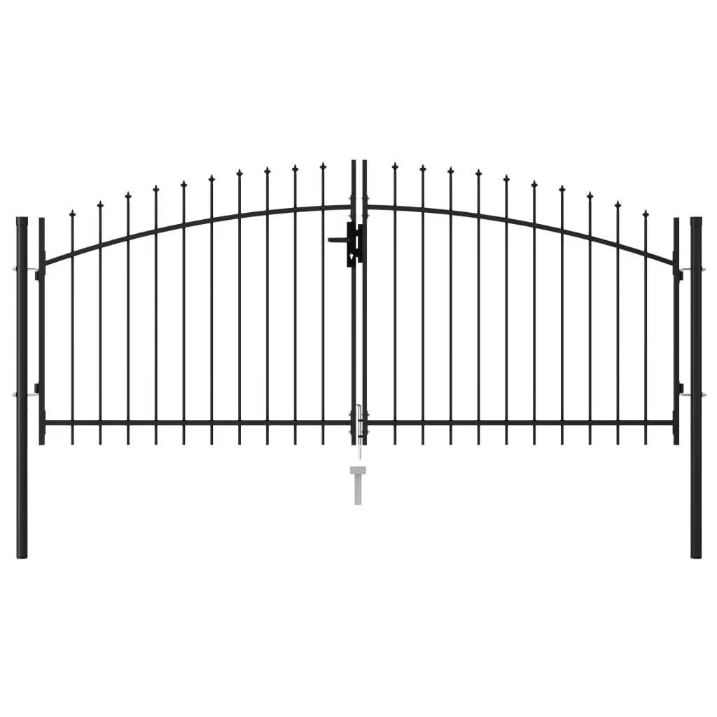 Fence Gate Double Door with Spike Top Steel 3x1.25 m Black 146027