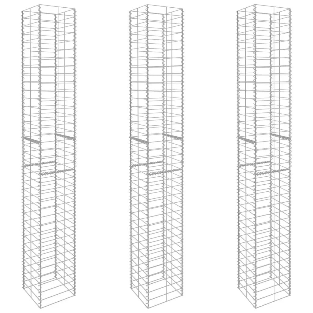 Gabion Baskets 3 pcs Galvanised Steel 25x25x197 cm 145088