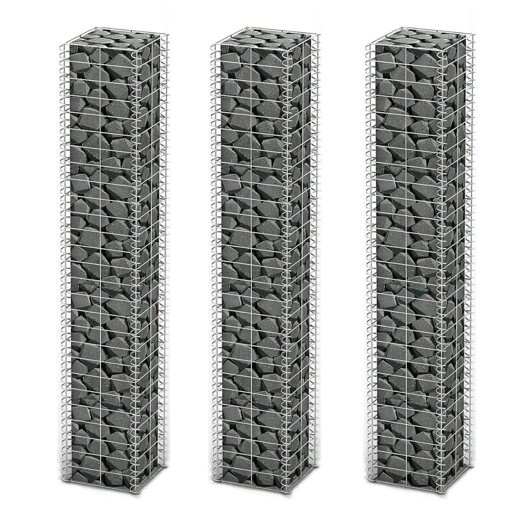 Gabion Set 3 pcs Galvanised Wire 25 x 25 x 150 cm 141046