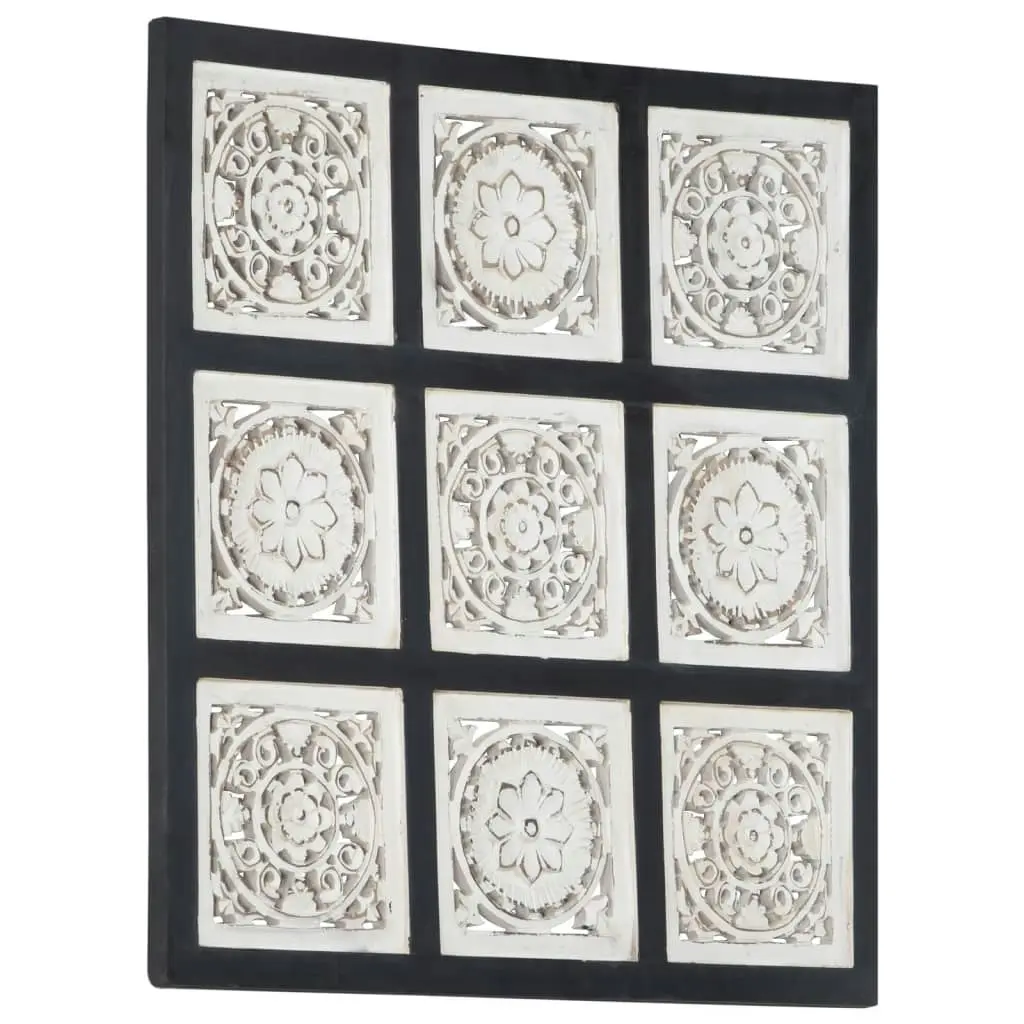 Hand-Carved Wall Panel MDF 60x60x1.5 cm Black and White 321657