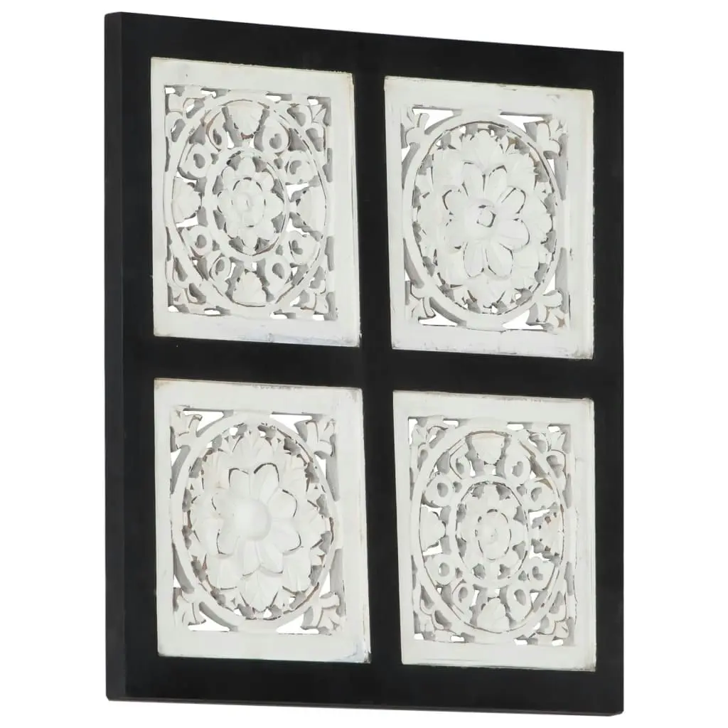 Hand-Carved Wall Panel MDF 40x40x1.5 cm Black and White 321656