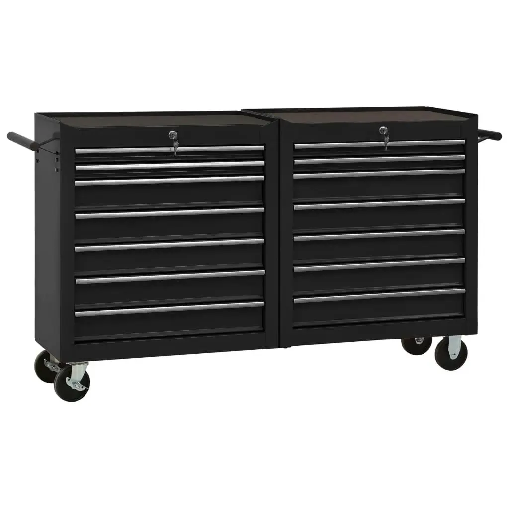 Tool Trolley with 14 Drawers Steel Black 3056736